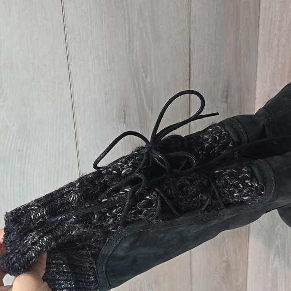 UGG Australia 1936 Tall Leather Winter Boots with Knit Cuff Wedge Shoes Sz 9 - Picture 7 of 9